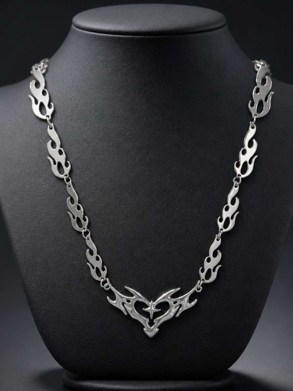 Silver Flame-Link Heart Necklace - Gender Nuetral Jewelry